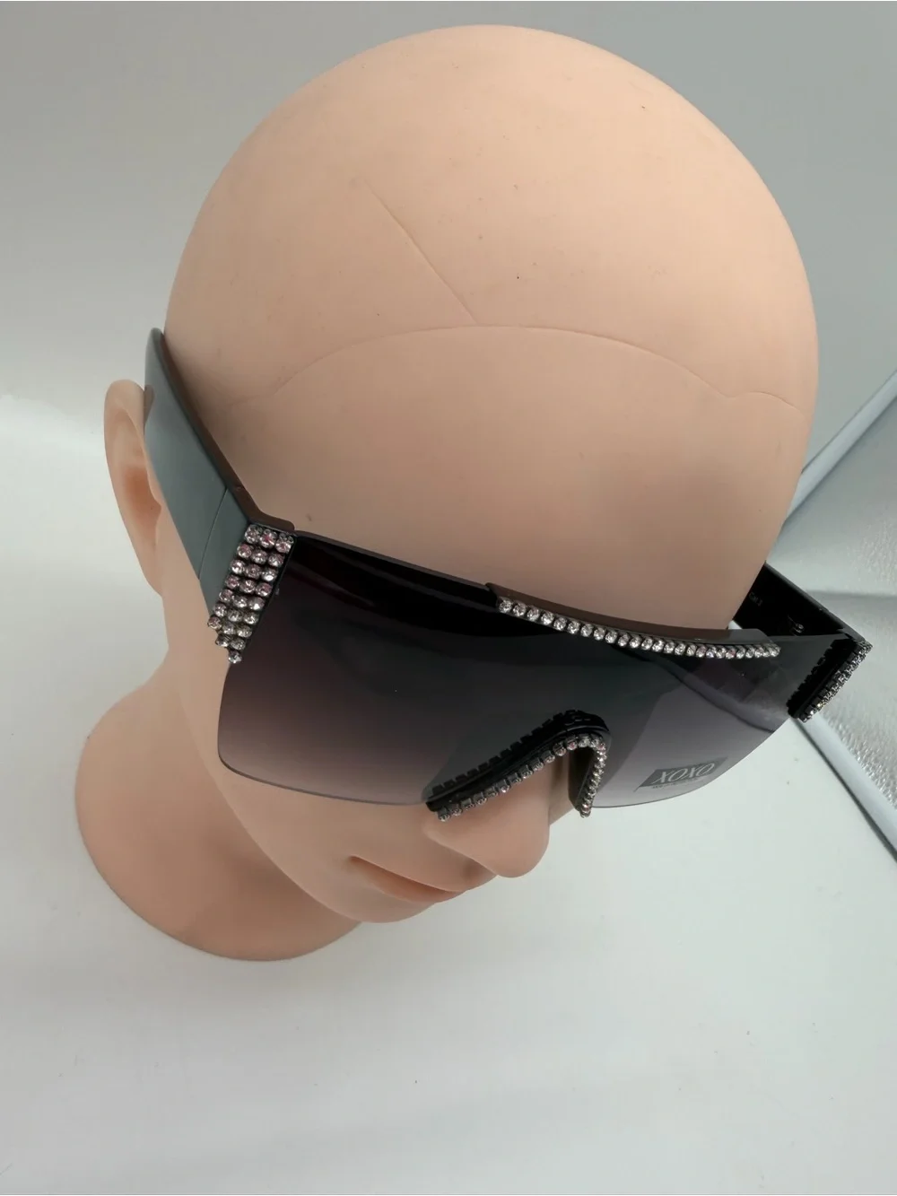 XOXO Shield Sunglasses with Rhinestone Trim - Brown Gradient Lenses